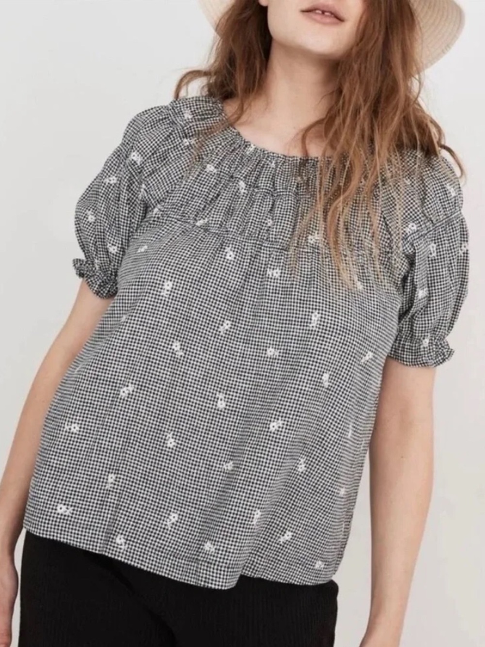 Madewell Embroidered Gingham Top Linen Blend